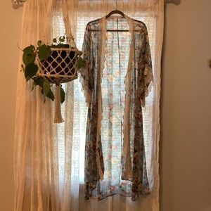 Floral and lace duster kimono